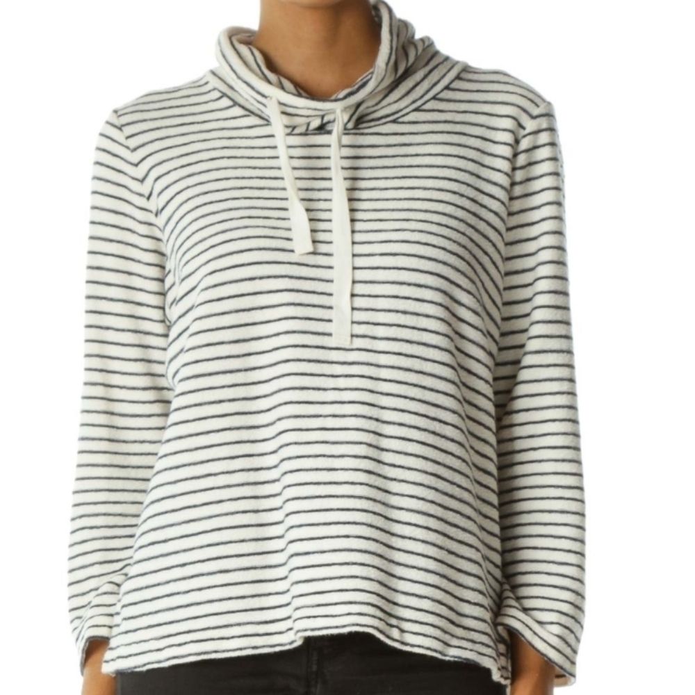 Lou & Grey Navy & White Stripe Mock Neck Sweater Women's Size Large - Picture 2 of 11